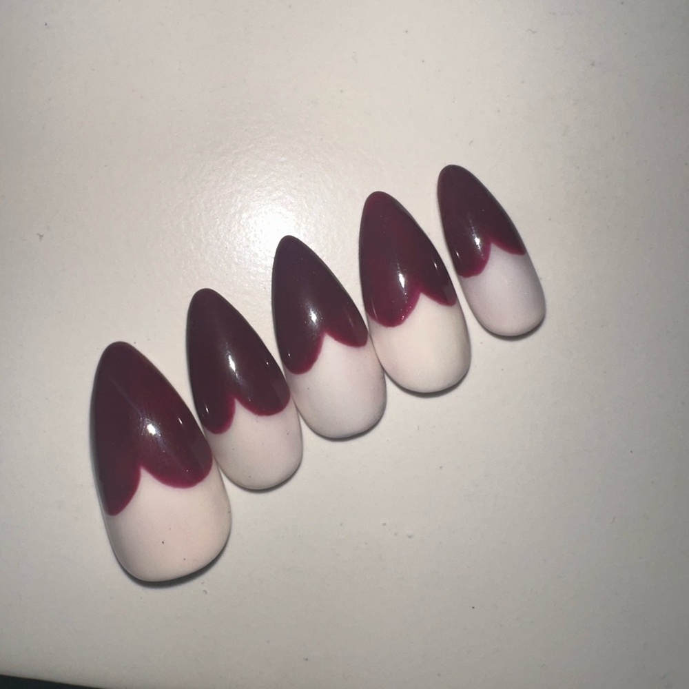 Burgundy French Tip Press On Nails•Vintage Heart Design•Custom**MORE PHOTOS SOON